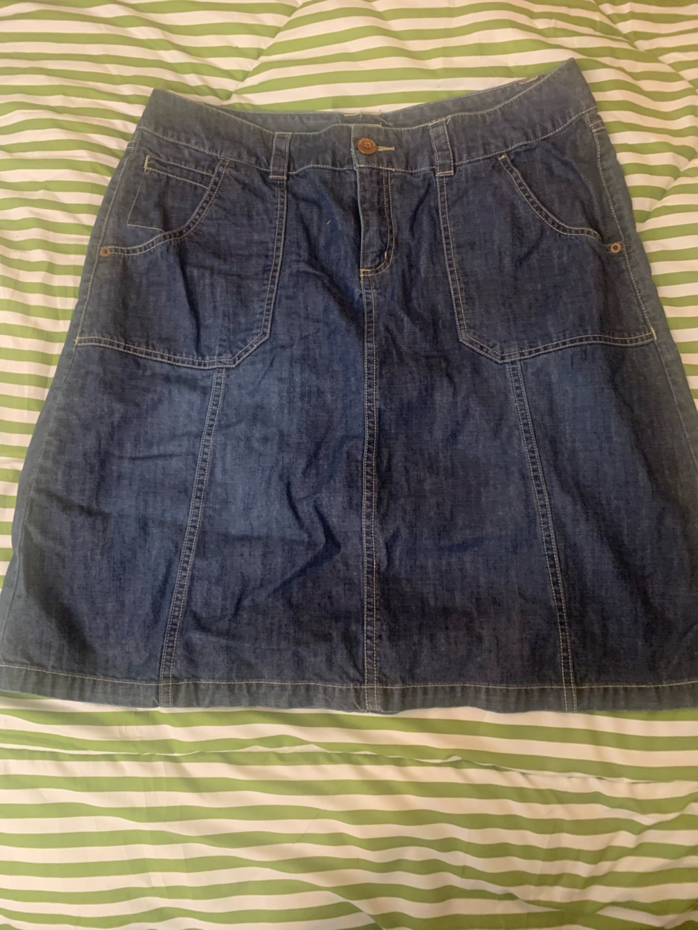 Bass Blue Denim Skirt with Contrast Stitching